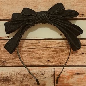 Large bow black denim headband